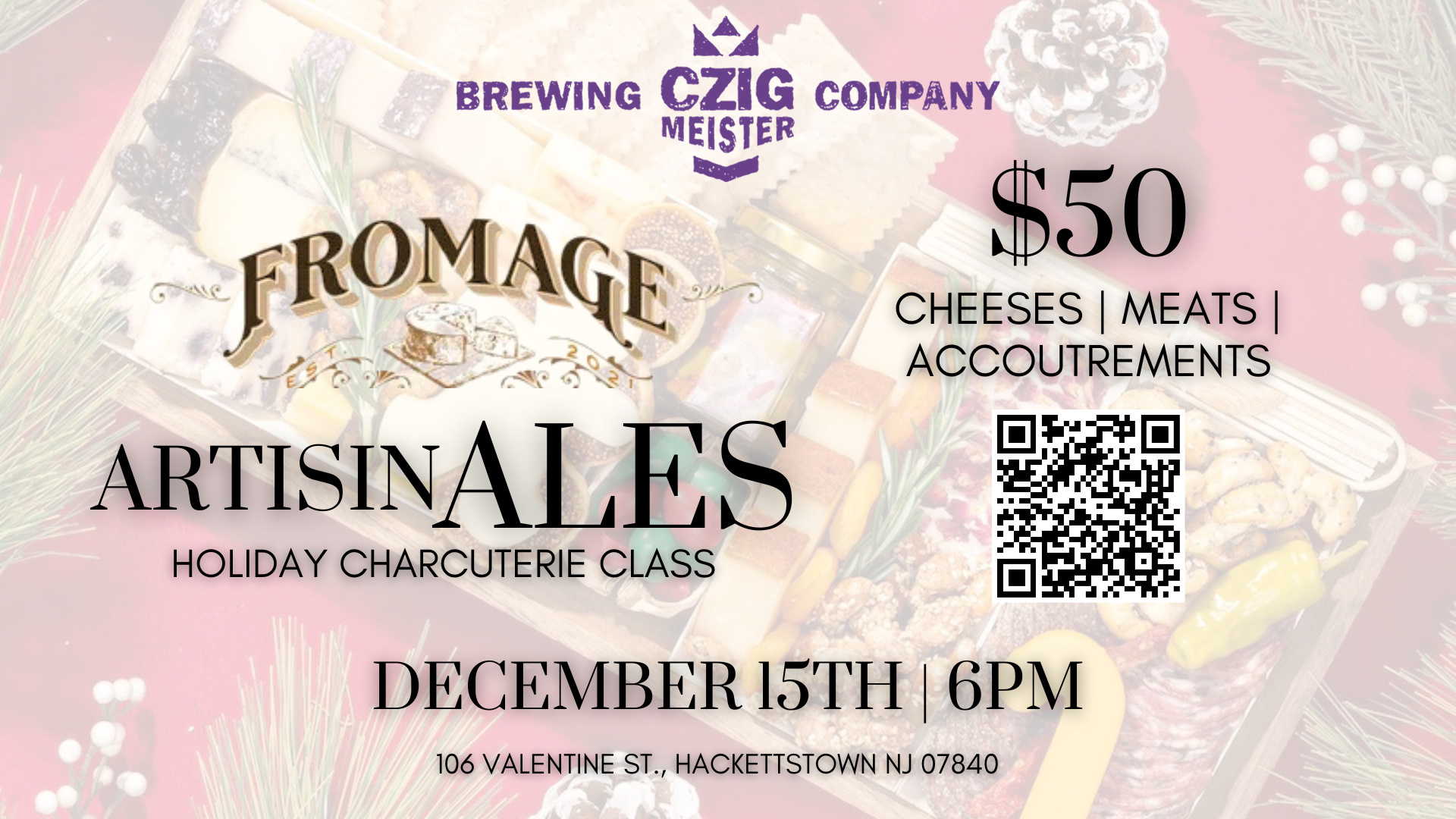 ArtisinALES Holiday Charcuterie Class by Fromage Hackettstown at Czig Meister Brewing Company